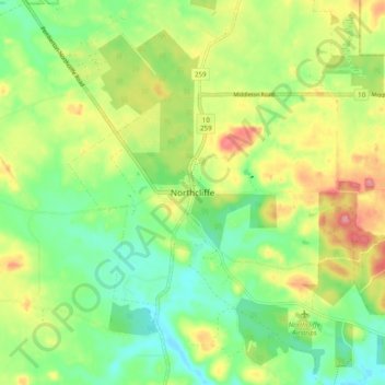 Northcliffe topographic map, elevation, terrain