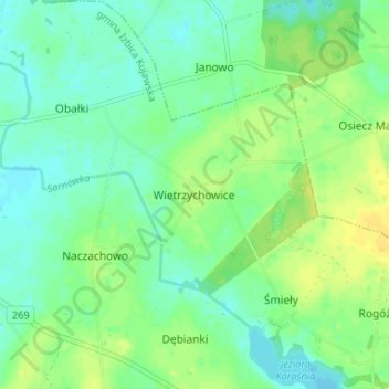 Wietrzychowice topographic map, elevation, terrain