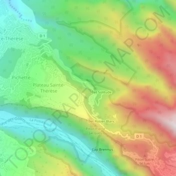 Îlet Lautret topographic map, elevation, terrain
