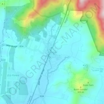 Broga topographic map, elevation, terrain