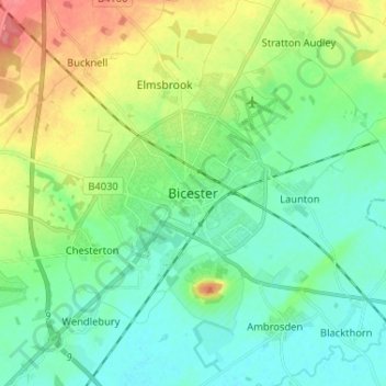 Bicester topographic map, elevation, terrain