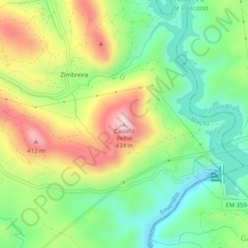 Castelo Velho topographic map, elevation, terrain