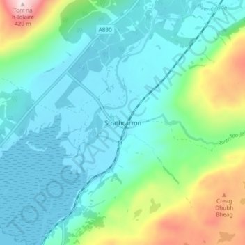 Strathcarron topographic map, elevation, terrain