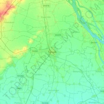 Tenali topographic map, elevation, terrain