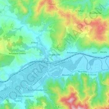 Oued Ghir topographic map, elevation, terrain