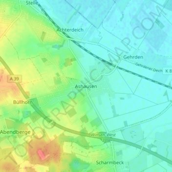 Ashausen topographic map, elevation, terrain