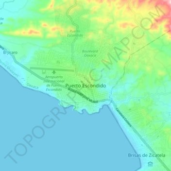 Puerto Escondido topographic map, elevation, terrain