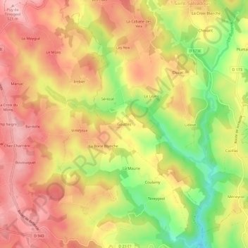 Gouttes topographic map, elevation, terrain