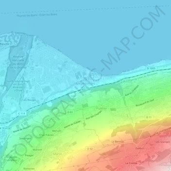 Amphion-les-Bains topographic map, elevation, terrain