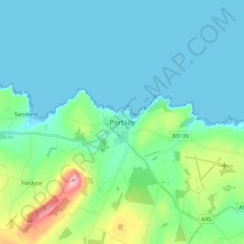 Portsoy topographic map, elevation, terrain