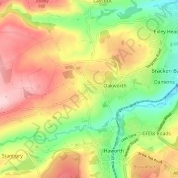 Lane End topographic map, elevation, terrain
