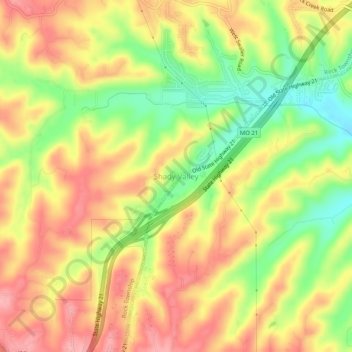 Shady Valley topographic map, elevation, terrain