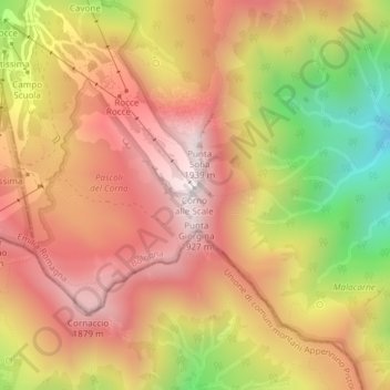 Corno alle Scale topographic map, elevation, terrain