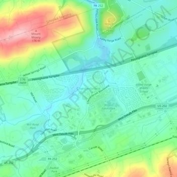 Chesterbrook topographic map, elevation, terrain