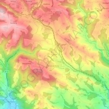 Lacken topographic map, elevation, terrain