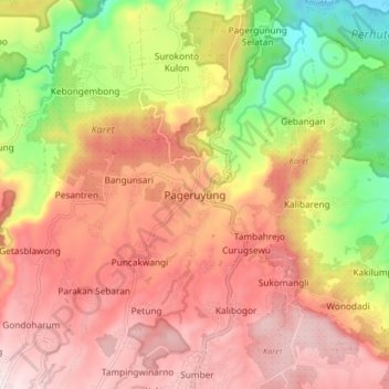 Pageruyung topographic map, elevation, terrain