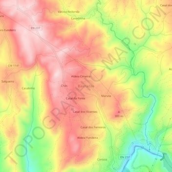 Bairradas topographic map, elevation, terrain
