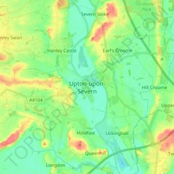Upton-upon-Severn topographic map, elevation, terrain