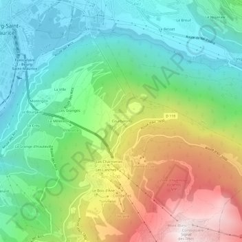 Courbaton topographic map, elevation, terrain