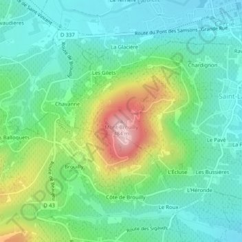 Mont Brouilly topographic map, elevation, terrain