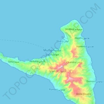 Mutsamudu topographic map, elevation, terrain