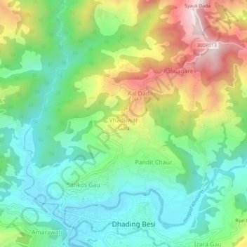Vhaduwar Gau topographic map, elevation, terrain