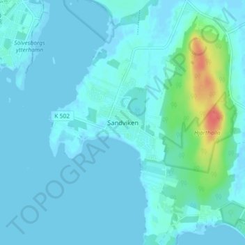 Sandviken topographic map, elevation, terrain