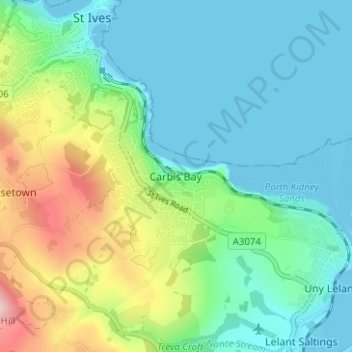 Carbis Bay topographic map, elevation, terrain