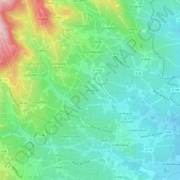Champagne topographic map, elevation, terrain
