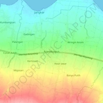 Asembagus topographic map, elevation, terrain