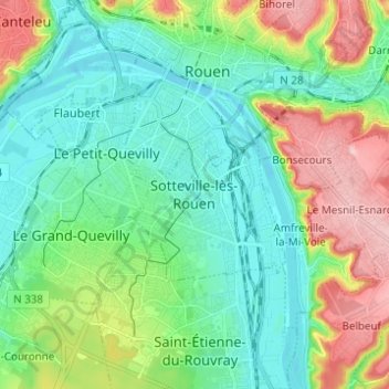 Sotteville-lès-Rouen topographic map, elevation, terrain