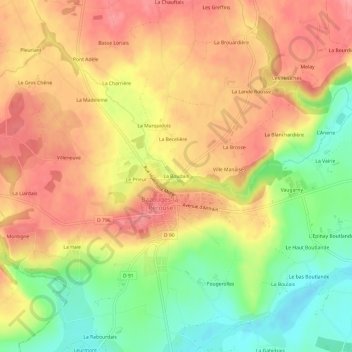 La Boudais topographic map, elevation, terrain