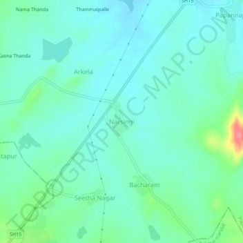 Narsingi topographic map, elevation, terrain