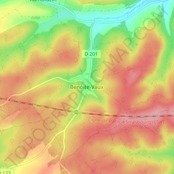 Benoite-Vaux topographic map, elevation, terrain