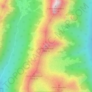 Cerro Inacayal topographic map, elevation, terrain