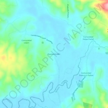 Huampomallín topographic map, elevation, terrain