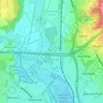 Old Nursling topographic map, elevation, terrain
