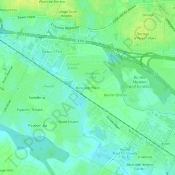 Moss Side Place topographic map, elevation, terrain