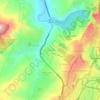 El Hattabia topographic map, elevation, terrain