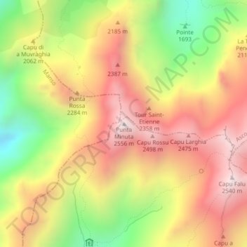 Punta Minuta topographic map, elevation, terrain