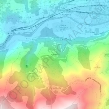 Cesures topographic map, elevation, terrain