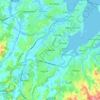 Greerton topographic map, elevation, terrain