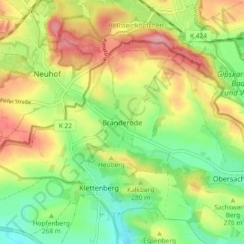 Branderode topographic map, elevation, terrain