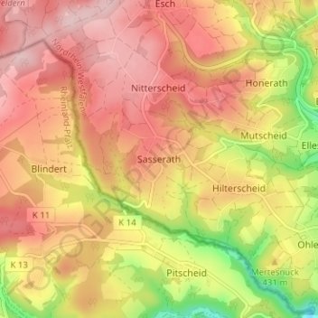 Sasserath topographic map, elevation, terrain