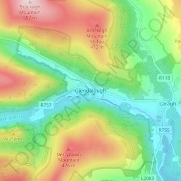 Glendalough topographic map, elevation, terrain