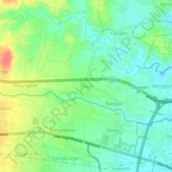 Trayu topographic map, elevation, terrain