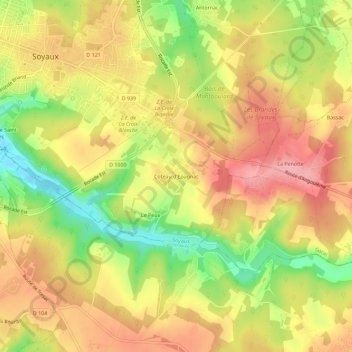 Coteau d'Epagnac topographic map, elevation, terrain