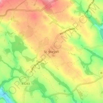 St. Buryan topographic map, elevation, terrain