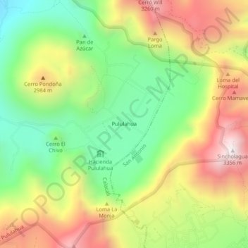 Pululahua topographic map, elevation, terrain