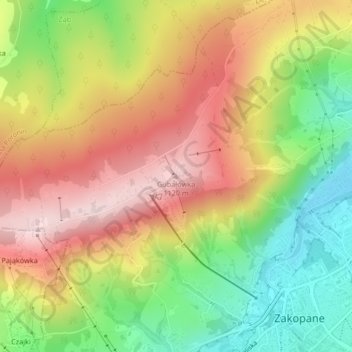 Gubałówka topographic map, elevation, terrain